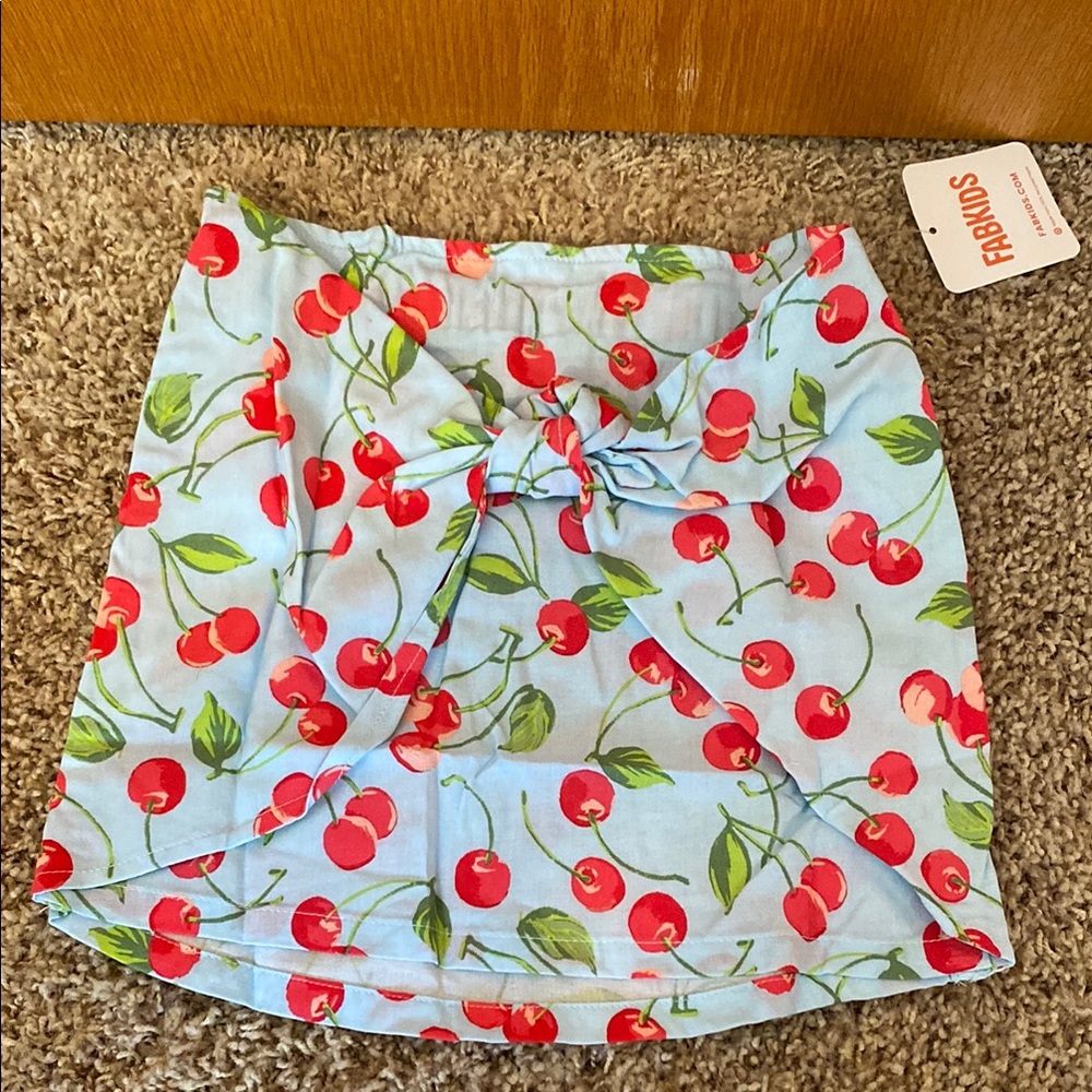 Kids Cherry Print Skirt - Blue and Red